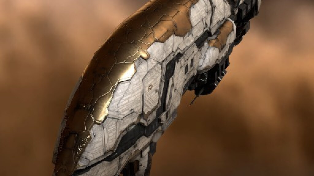 An Amarr Apocalypse battleship - emblem of the Trinity graphics-engine overhaul unveiled at Fanfest 2007