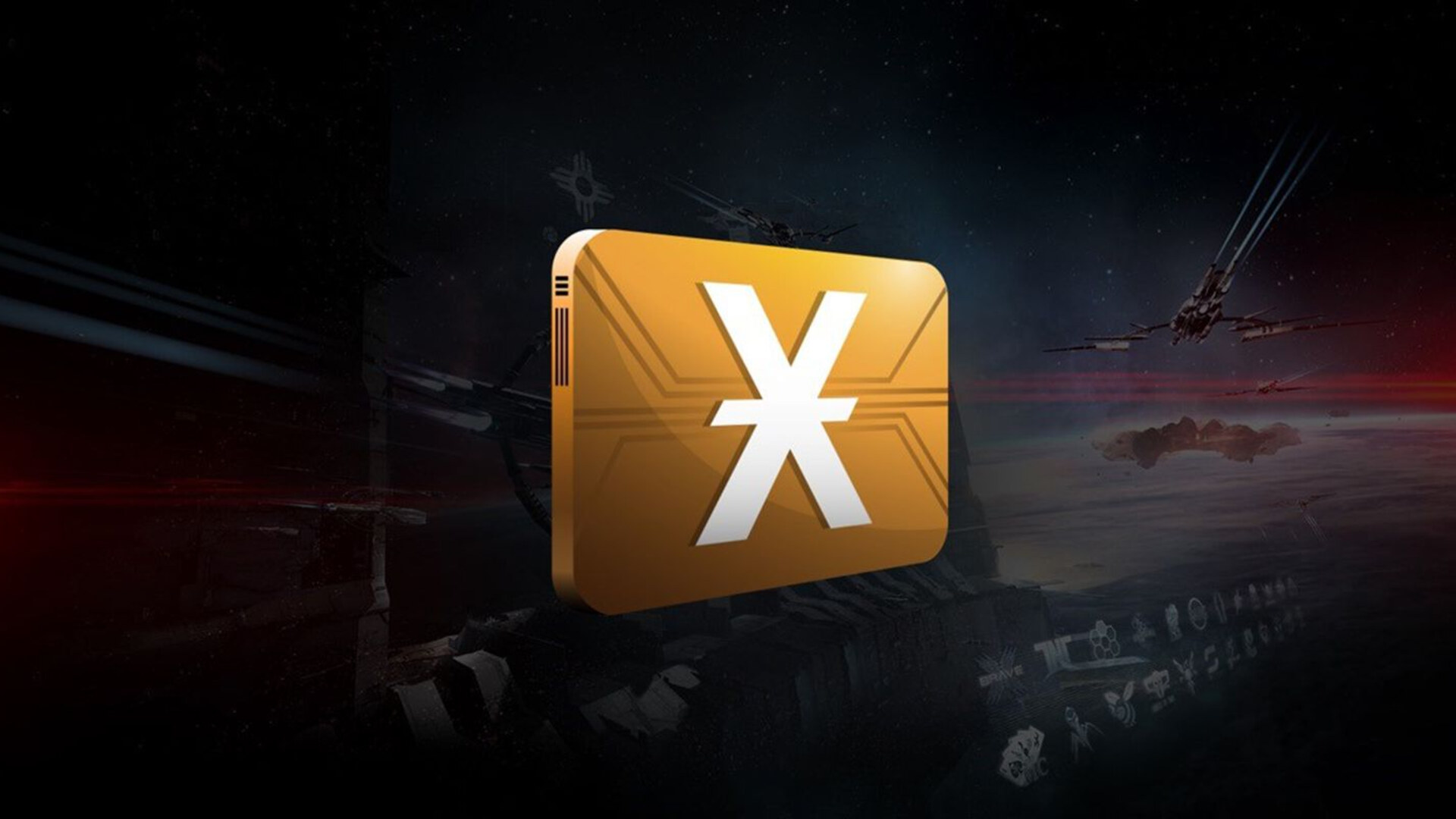 The gold PLEX token marked with an X, floating on a deep-space backdrop