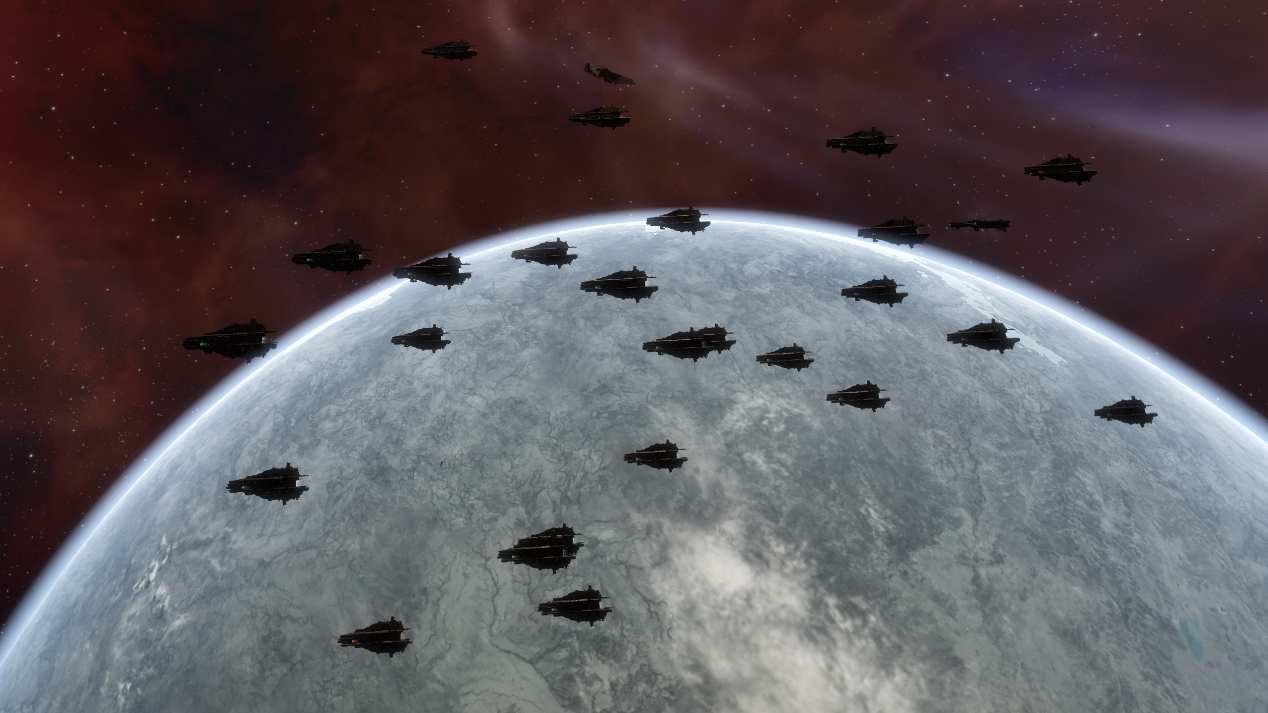 Hard Knocks and Lazerhawks Thanatos carrier fleet warped at range above the Inner Hell Keepstar in J135031, 13 July 2017. Fighters deployed before carriers warped back to staging Fortizar tether.