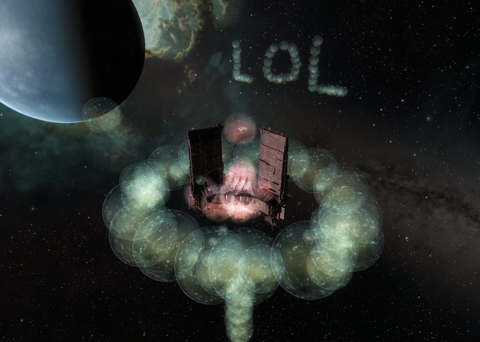 68FT-6 Keepstar surrounded by Goonswarm warp-disruption bubbles in the hours after the transfer