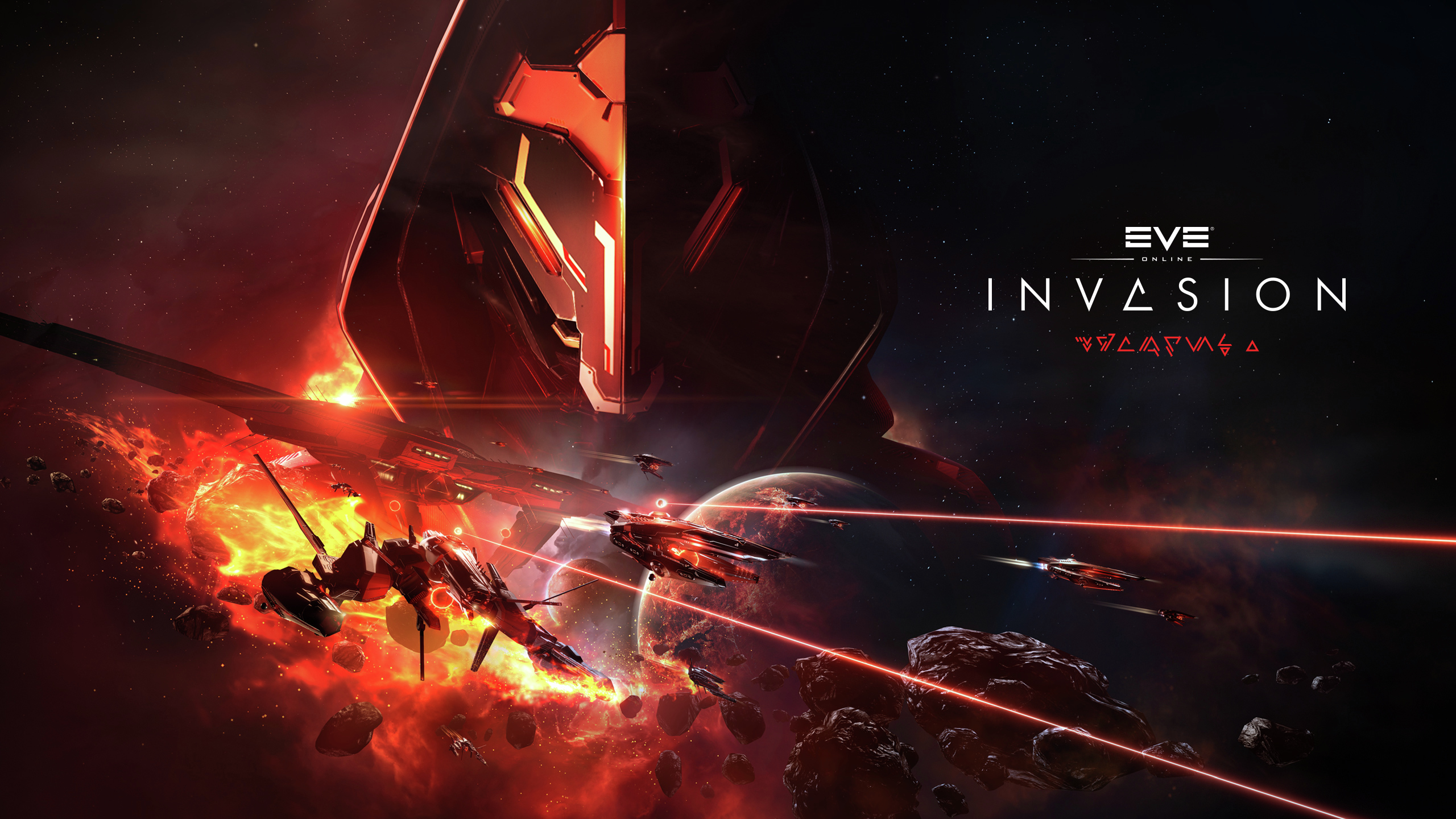 EVE Online Invasion key art - a Triglavian World Ark seen head-on amid swarming fleets