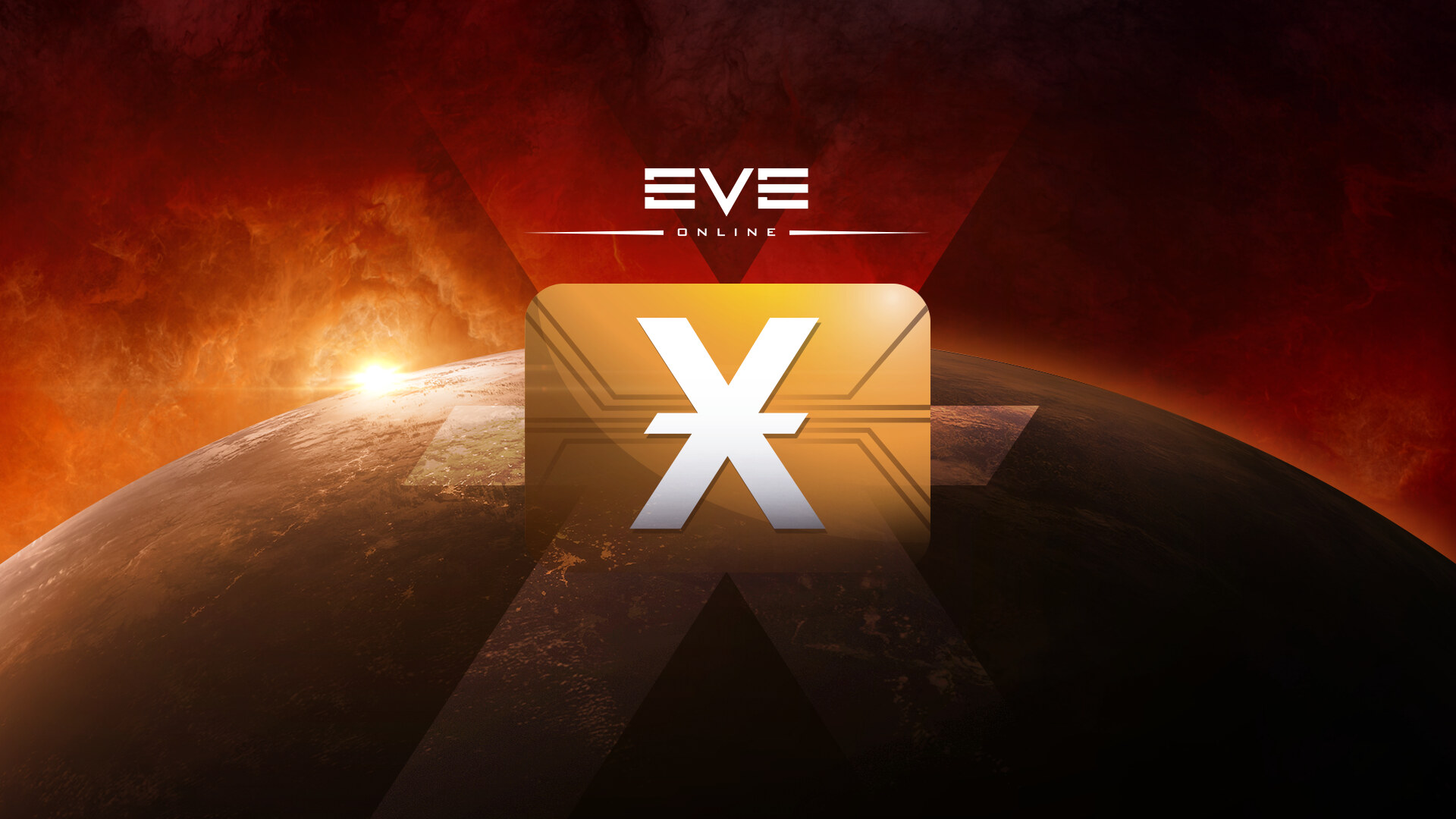 EVE Online Global PLEX Market dev-blog header: the gold PLEX mark over a planet and rising sun