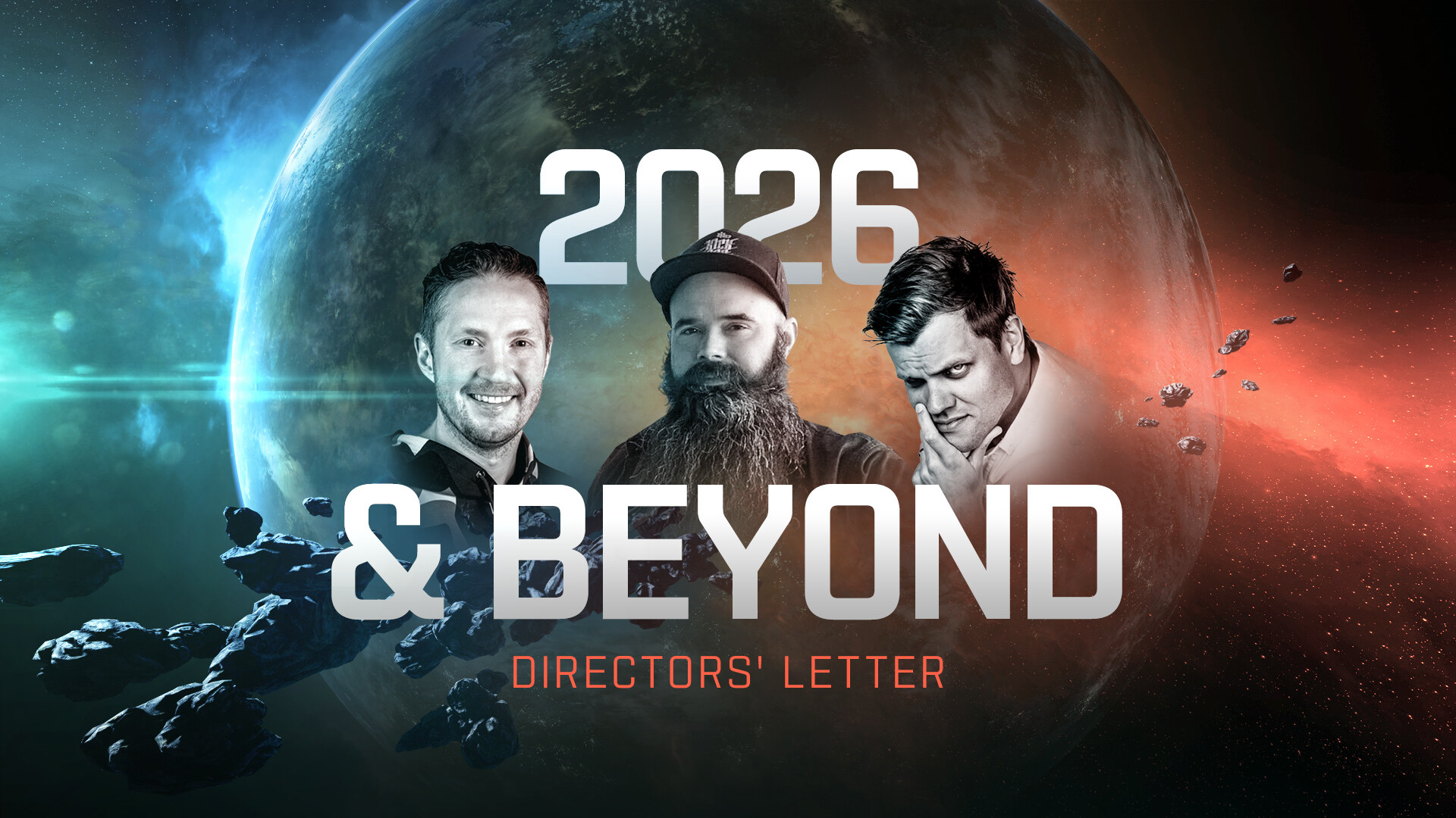EVE Online 2026 and Beyond - Directors' Letter key art featuring the CCP leadership team