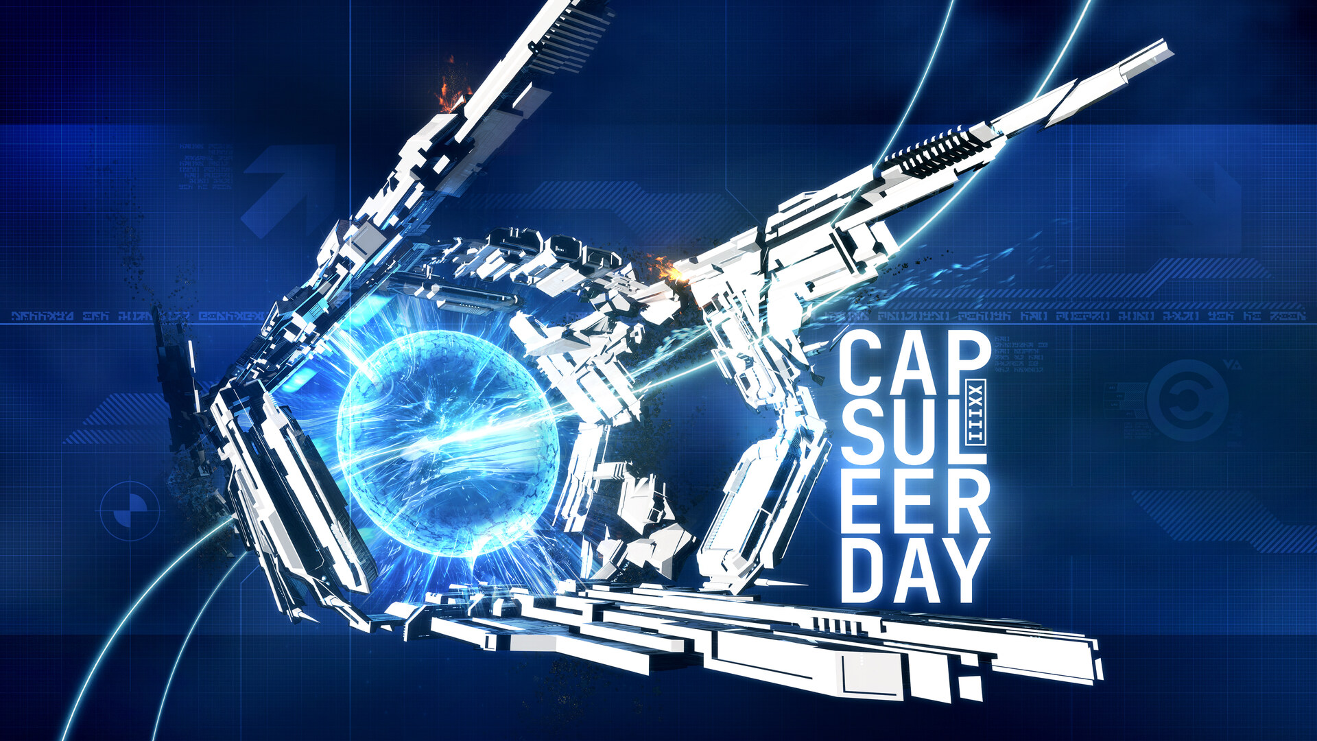 Capsuleer Day XXIII Warpath key art - a white capsuleer construct forming around a glowing blue core beside the words CAPSULEER DAY XXIII; the 2026 edition