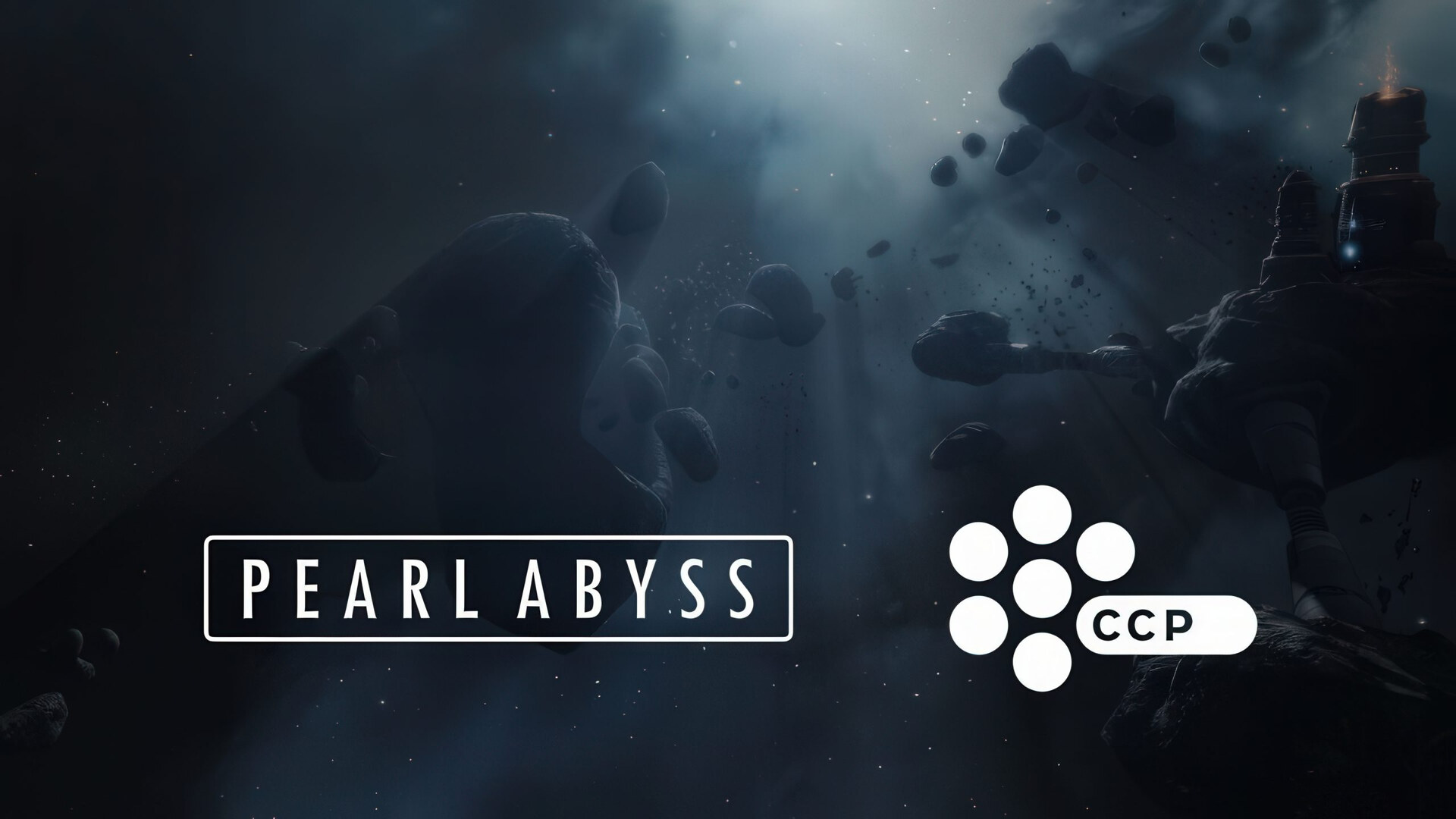 Pearl Abyss and CCP Games logos over EVE Online art, marking the buyback of CCP from Pearl Abyss