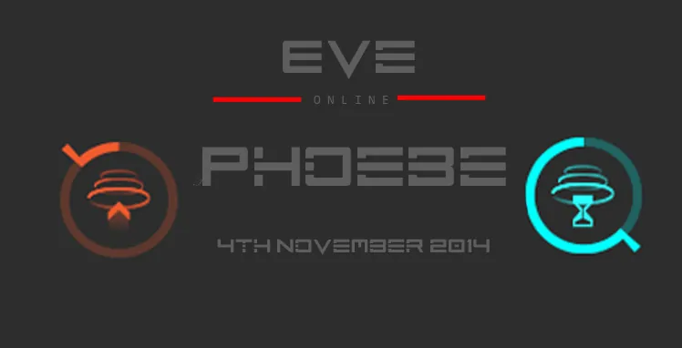 Promotional art for EVE Online's November 2014 Phoebe expansion, whose long-range jump nerfs reshaped nullsec logistics and helped bring the HERO War to a close.