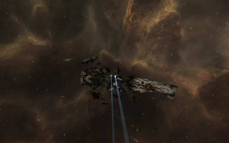 Approach view of the wreck of TES Seraph at Safizon, hours after the live event on 21 August 2015 - the Avatar-class titan broken in two with energy still crackling through the superstructure