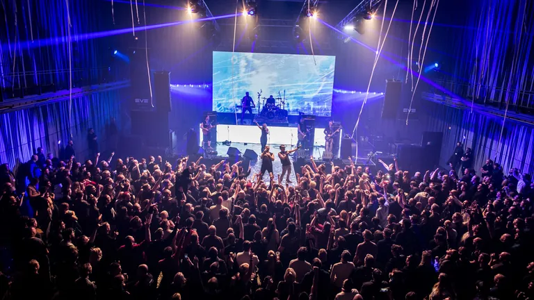 The party-at-the-top-of-the-world concert crowd at EVE Fanfest 2017, Harpa, Reykjavik