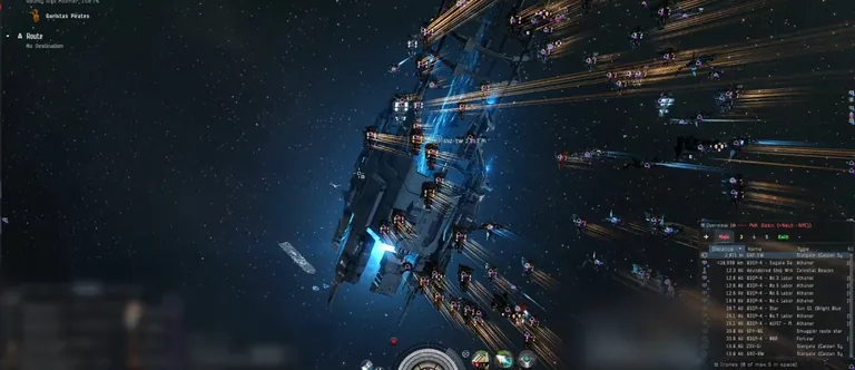 The null-sec combat interface mid-fight: overlapping fleets on grid, the overview and watch-list at right, the killfeed scrolling, as the attackers trade fire at a Venal timer, January 2022.