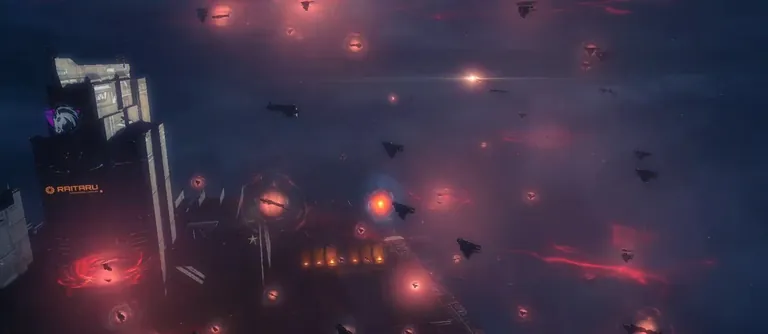 An attacking fleet rakes a contested B0SS Fortizar with weapons fire, impacts and structure glow lighting the grid - attacker point of view, January 2022.