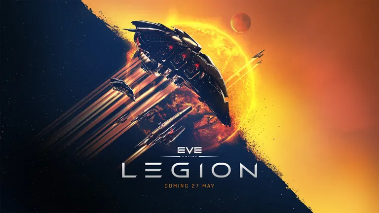 EVE Online Legion key art - a capital ship streaking past a sun; the expansion revealed at Fanfest 2025
