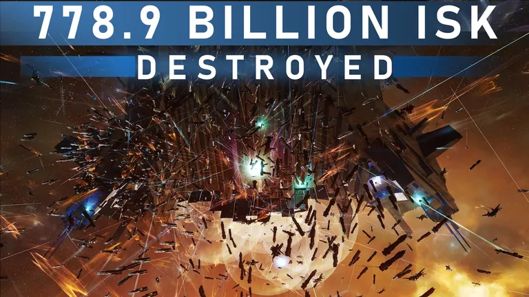 A still from the community cinematic battle report showing Absolute Order's Y-MPWL Keepstar exploding, captioned with the 778.9 billion ISK campaign tally.
