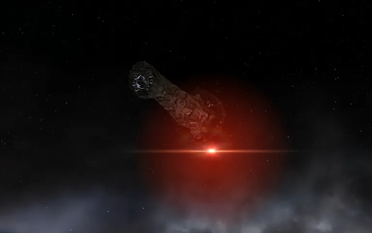 A 2010-era screenshot of the broken Avatar hull lit from below by the C9N-CC beacon glow with nebula clouds along the bottom horizon; EVENews24 later reused this composition in 2016