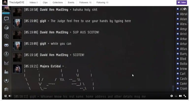 In-game CO2 alliance chat showing gigX requesting The Judge real-life details