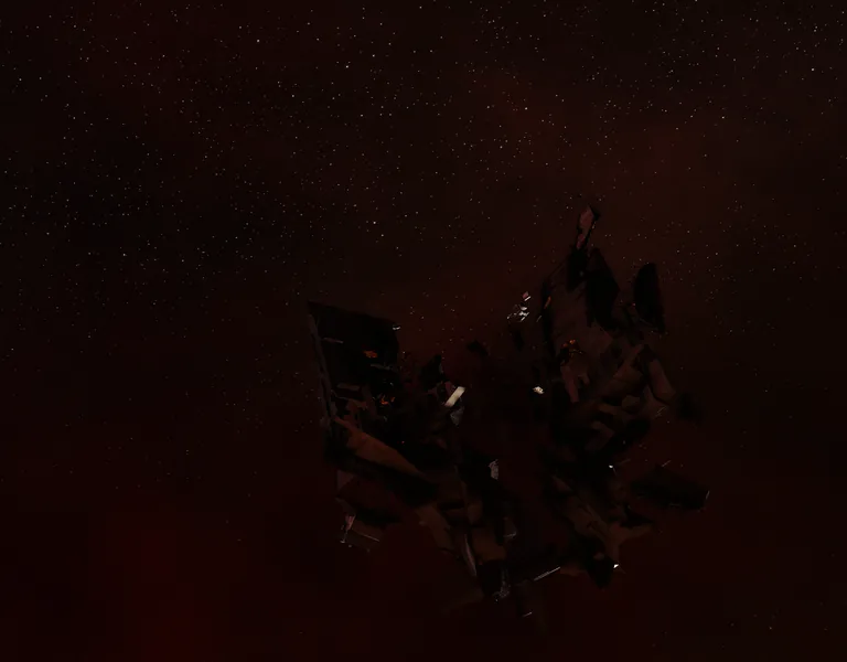 Close-up of the fractured Keepstar superstructure in J115405 - the remnants of Rage, the Hard Knocks Inc. Keepstar destroyed by The Initiative