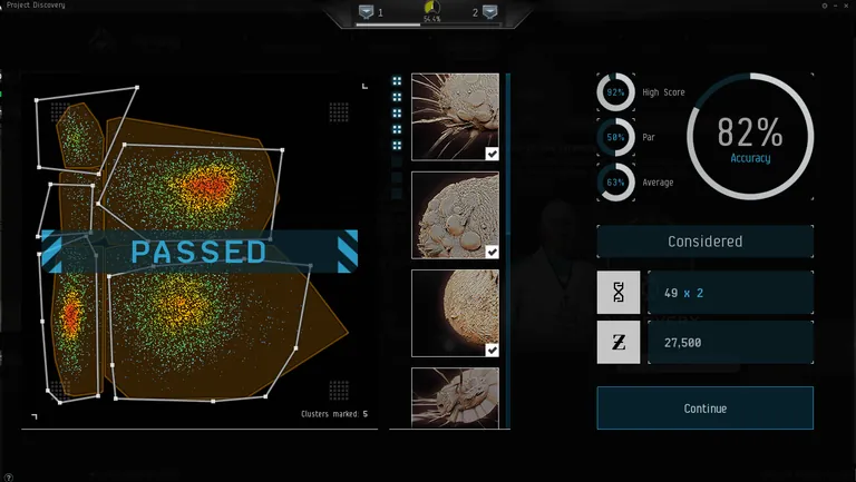 The Project Discovery flow-cytometry interface, a scatter of immune cells awaiting a tracing verdict