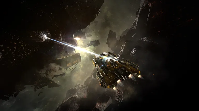 Mining barge in an asteroid field - Scarcity-era ore-distribution context shot