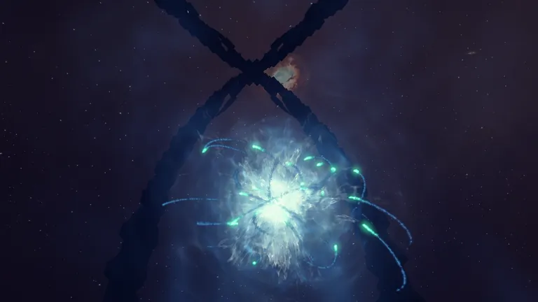 Massacres at M2-XFE Monument - close detail of the central teardrop-shaped sphere of churning blue energy