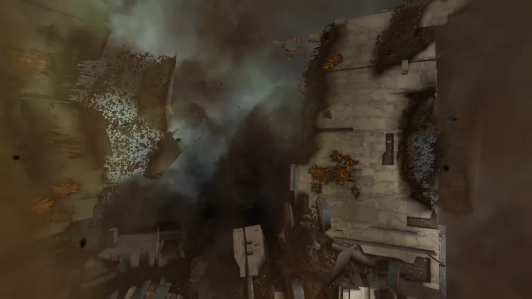 Front-view close-up of the TTT wreckage in Perimeter, detail of the destroyed Keepstar structure