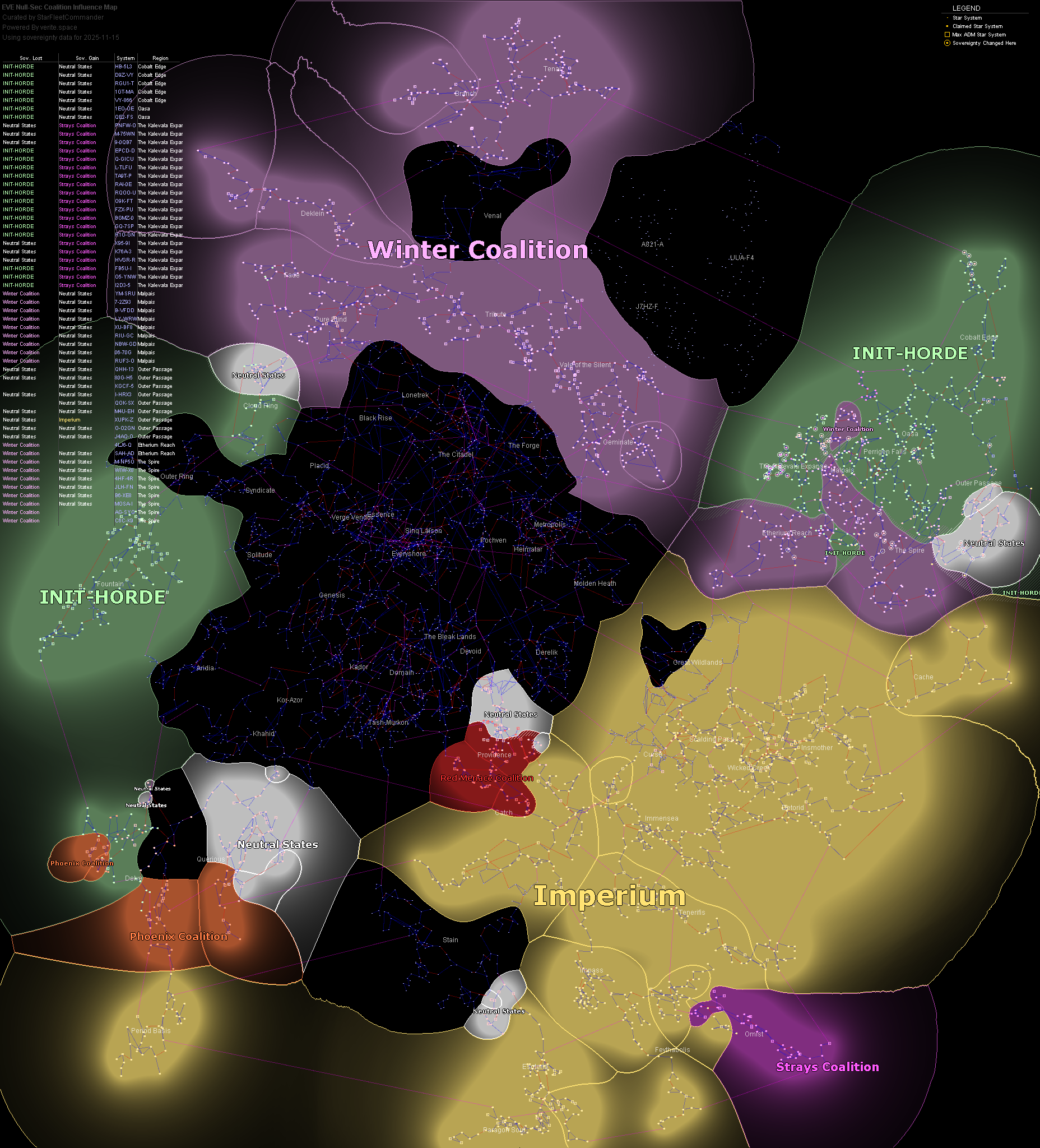 coalition map of New Eden, 2025-11-15