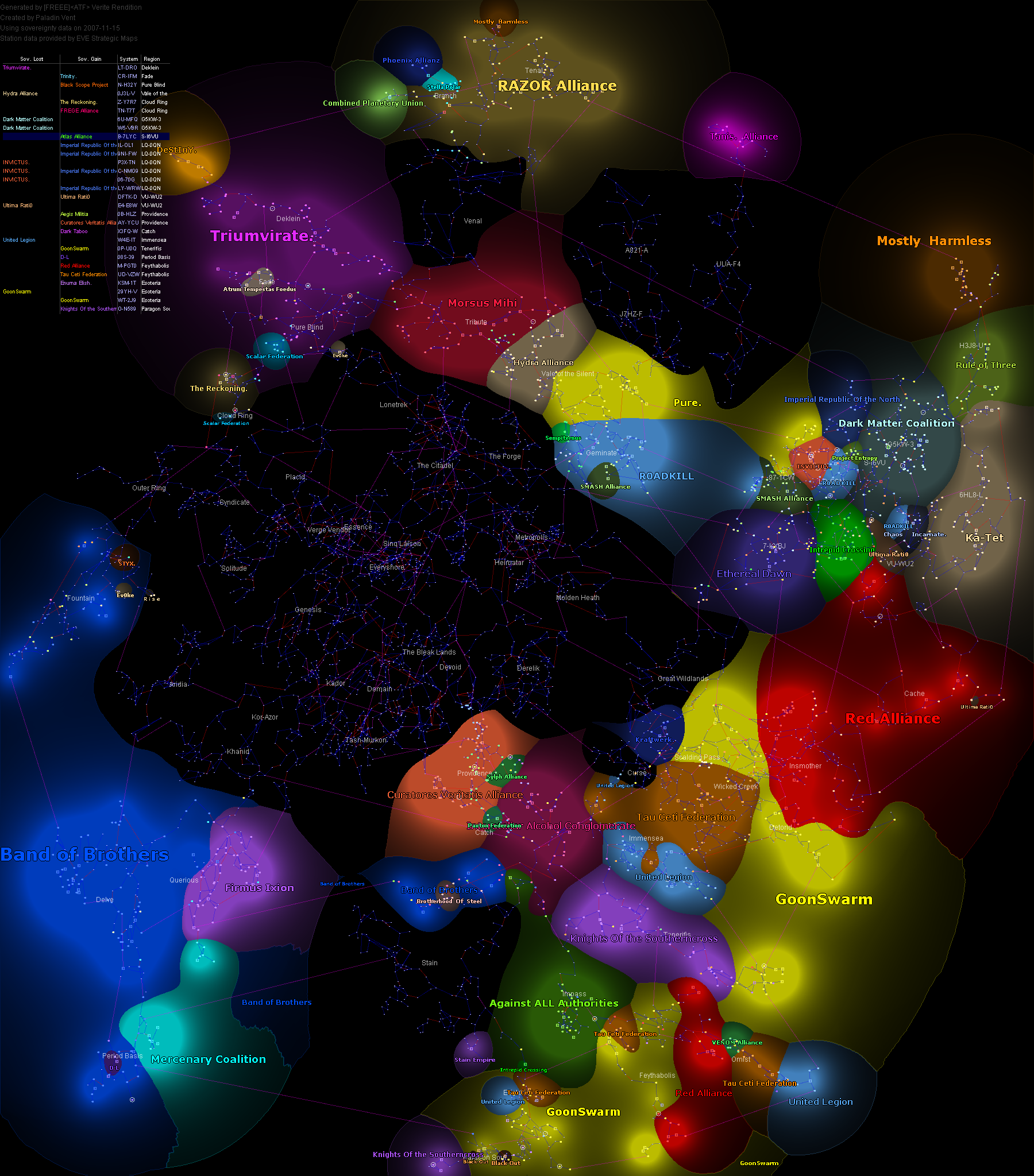 influence map of New Eden, 2007-11-15