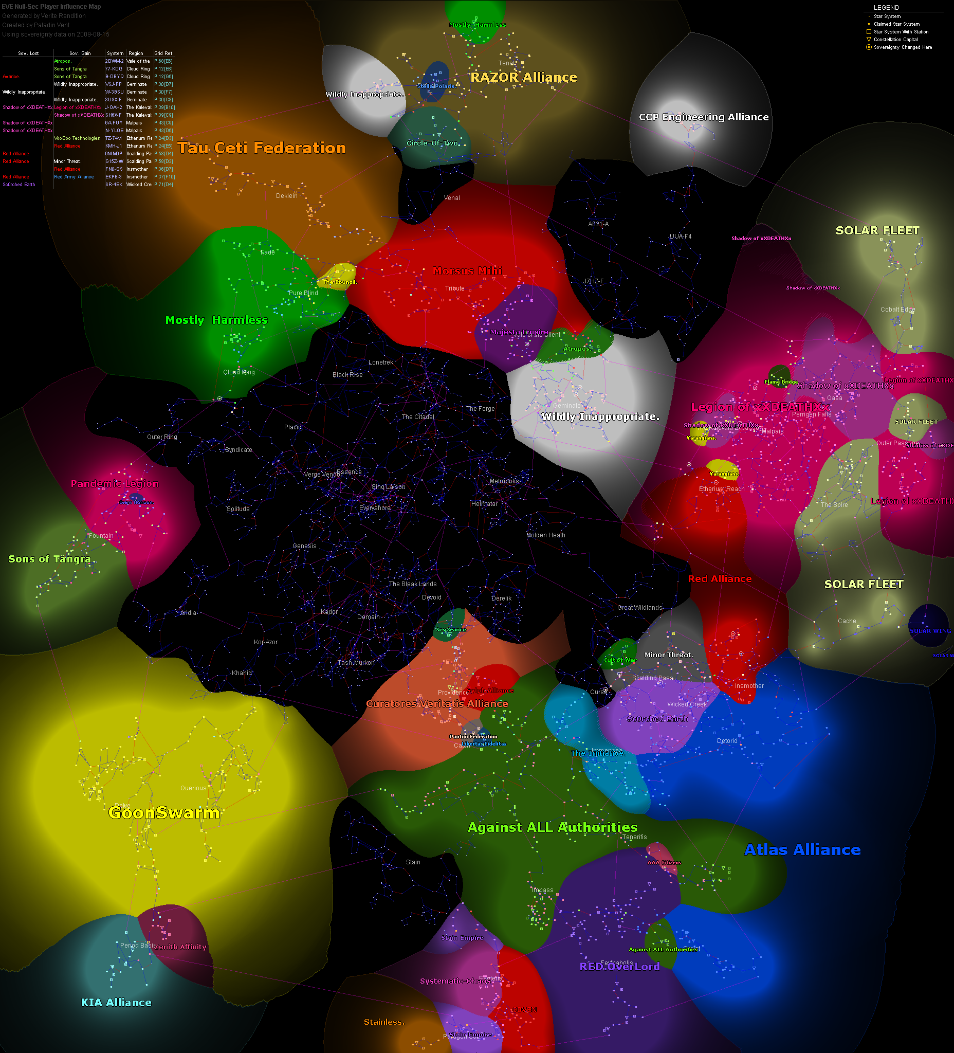 influence map of New Eden, 2009-08-15