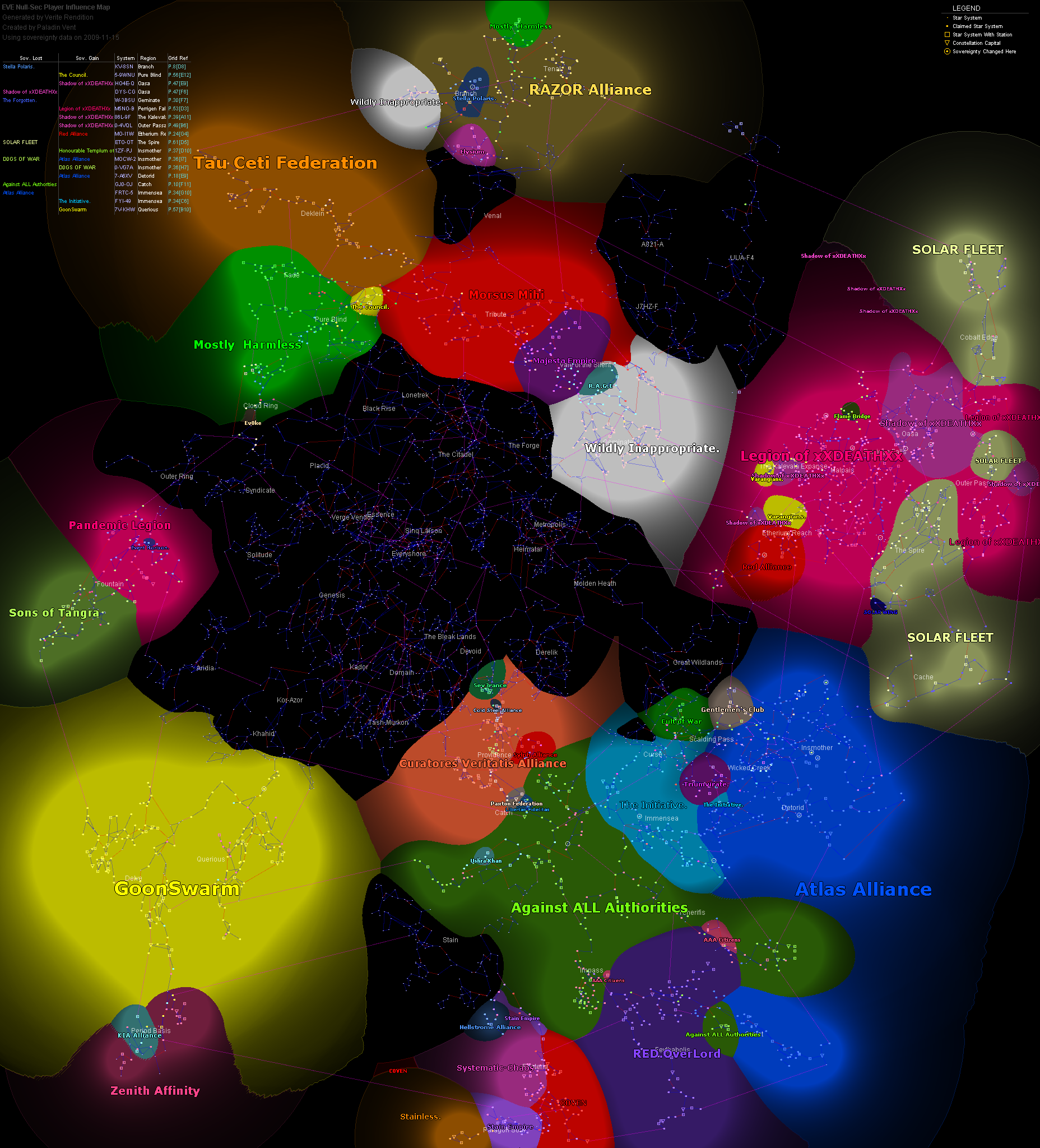 influence map of New Eden, 2009-11-15