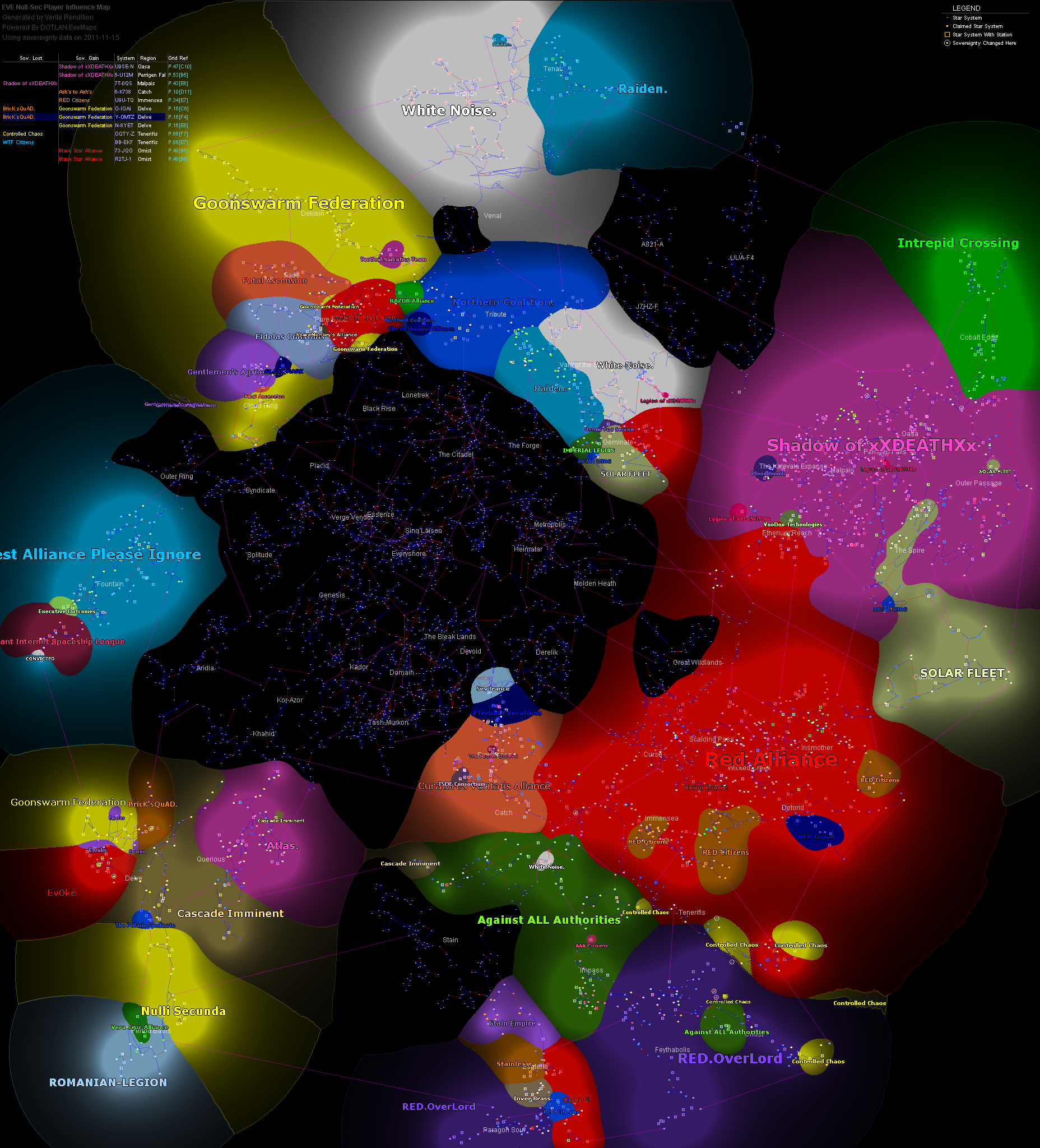 influence map of New Eden, 2011-11-15