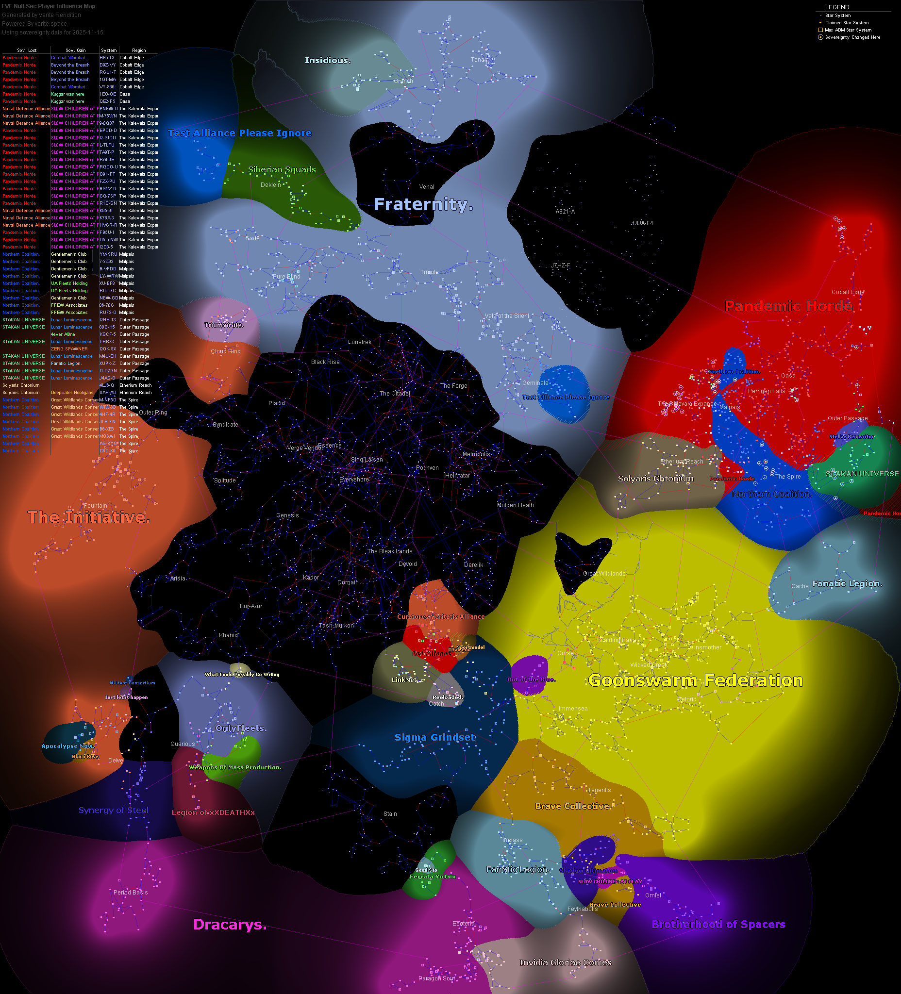 influence map of New Eden, 2025-11-15